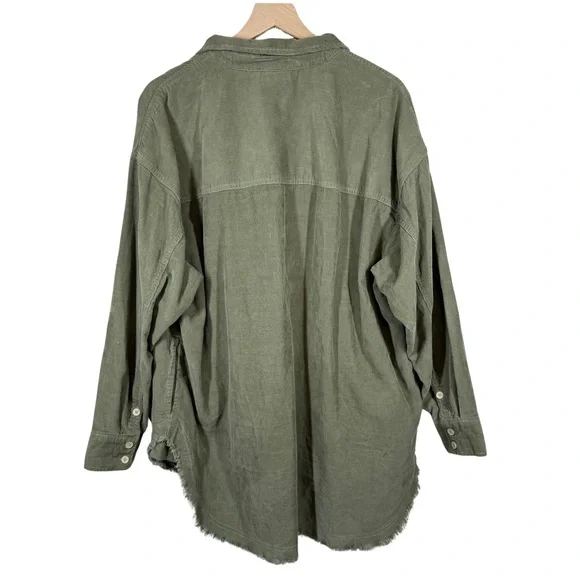 Aerie Offline Large Corduroy Raw Hem Long Sleeve Cotton Oversized Green 1/4 Zip - Picture 10 of 12